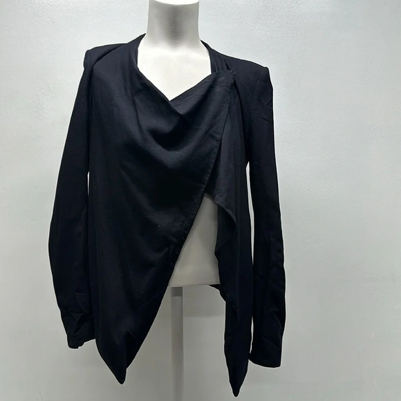 Helmut Lang Blazer Jacket Flash Drape Waterfall Shoulder Pads Navy Black Size 2 - Picture 3 of 10